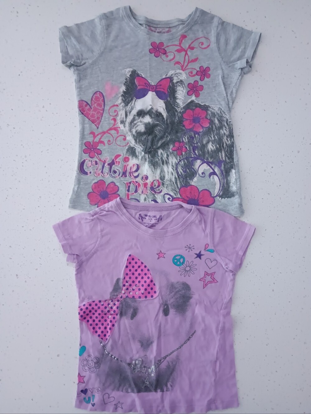 Girls' Purple And Grey Short Sleeve Graphic Tees Bundle Set Of 2 Size 6